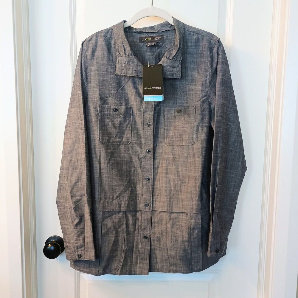 ExOfficio Sol Cool Chambray Long Sleeve Shirt Women’s L Indigo Blue New With Tag